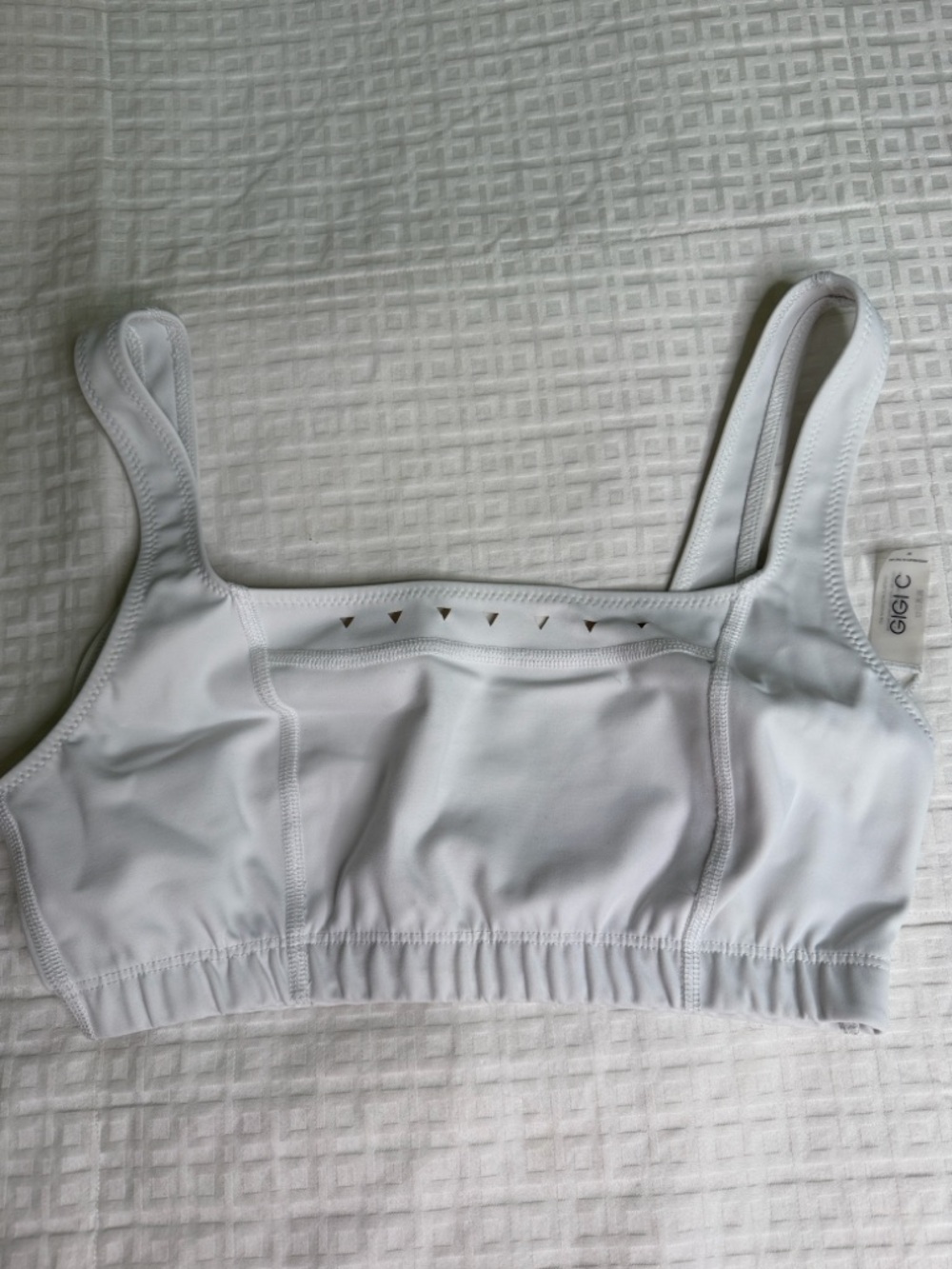 GIGI C White Sports Bra with Triangle Cutout Accents